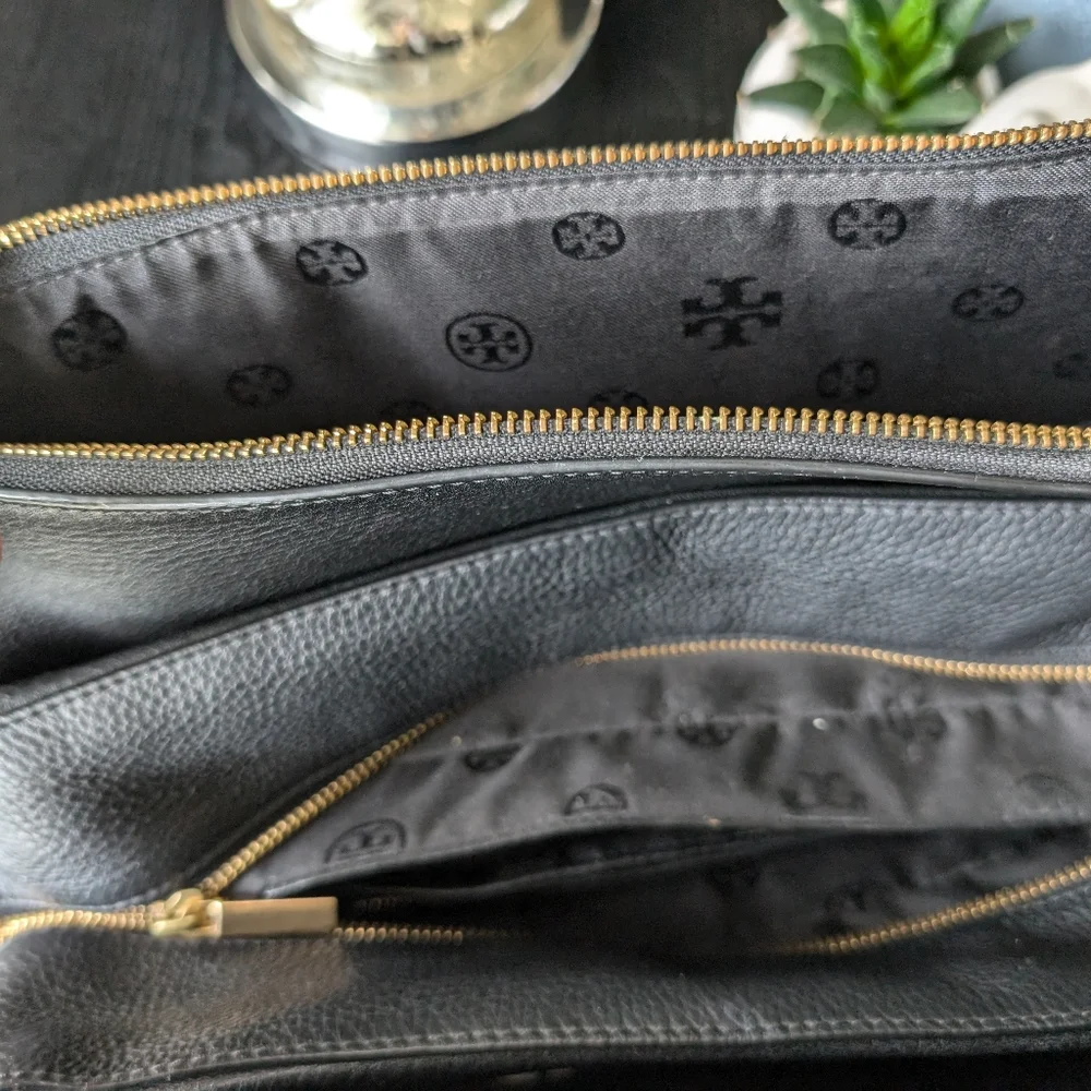 Tory Burch Black Leather Tote with Gold Accents - Picture 4 of 11